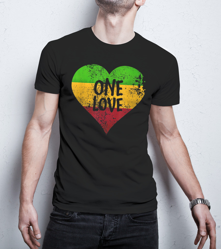One Love Heart Rastafari Colors Jamaica T-Shirt