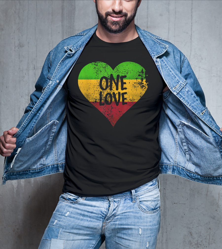 One Love Heart Rastafari Colors Jamaica T-Shirt