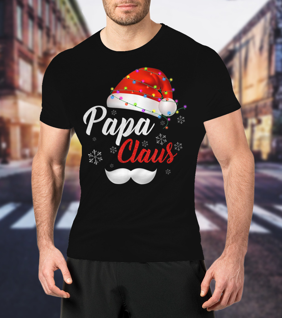 Papa Claus Santa Hat With Lights And Snowflakes T-Shirt