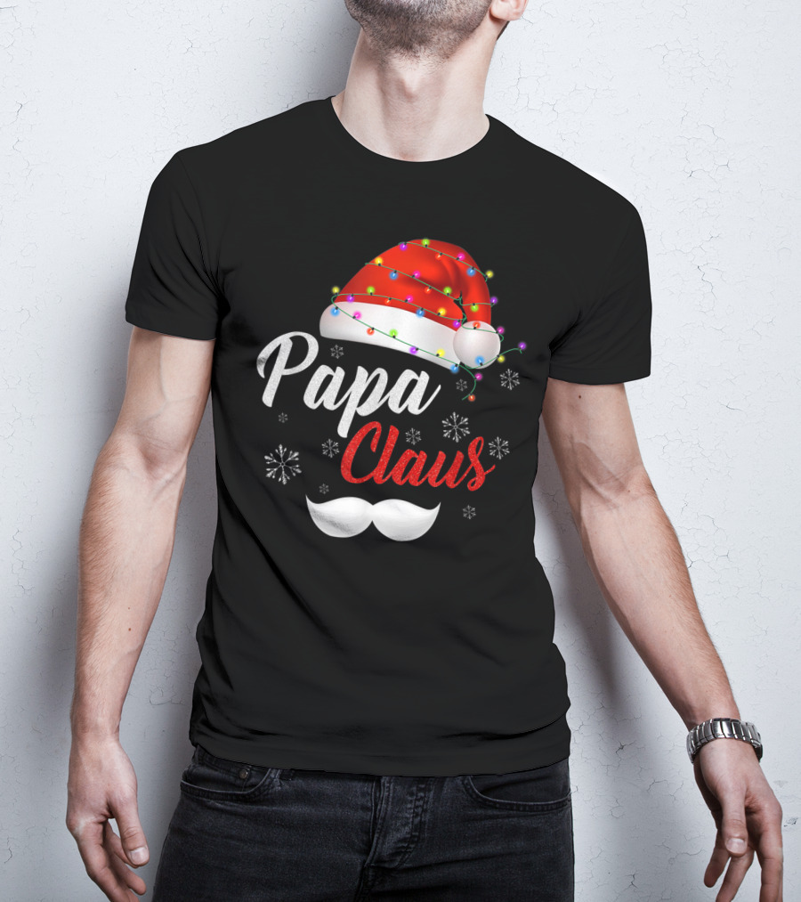 Papa Claus Santa Hat With Lights And Snowflakes T-Shirt