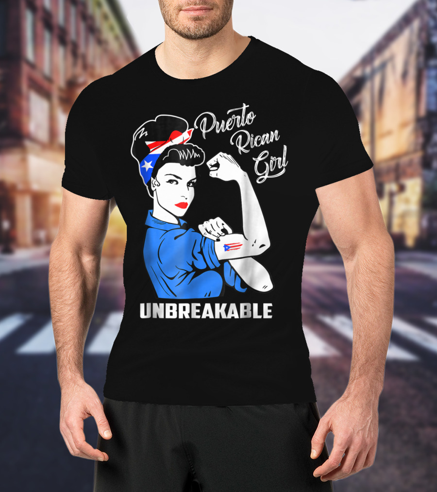 Puerto Rican Girl Unbreakable Rosie The Riveter Flag Tattoo Heritage T-Shirt