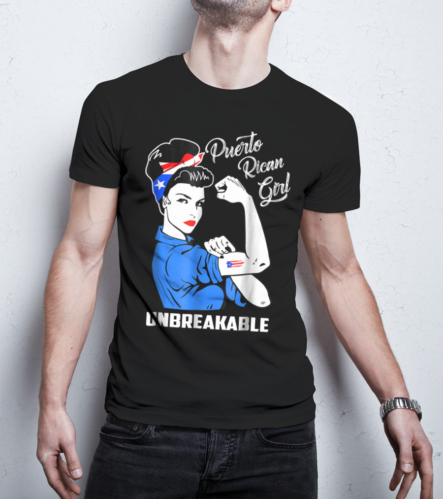 Puerto Rican Girl Unbreakable Rosie The Riveter Flag Tattoo Heritage T-Shirt
