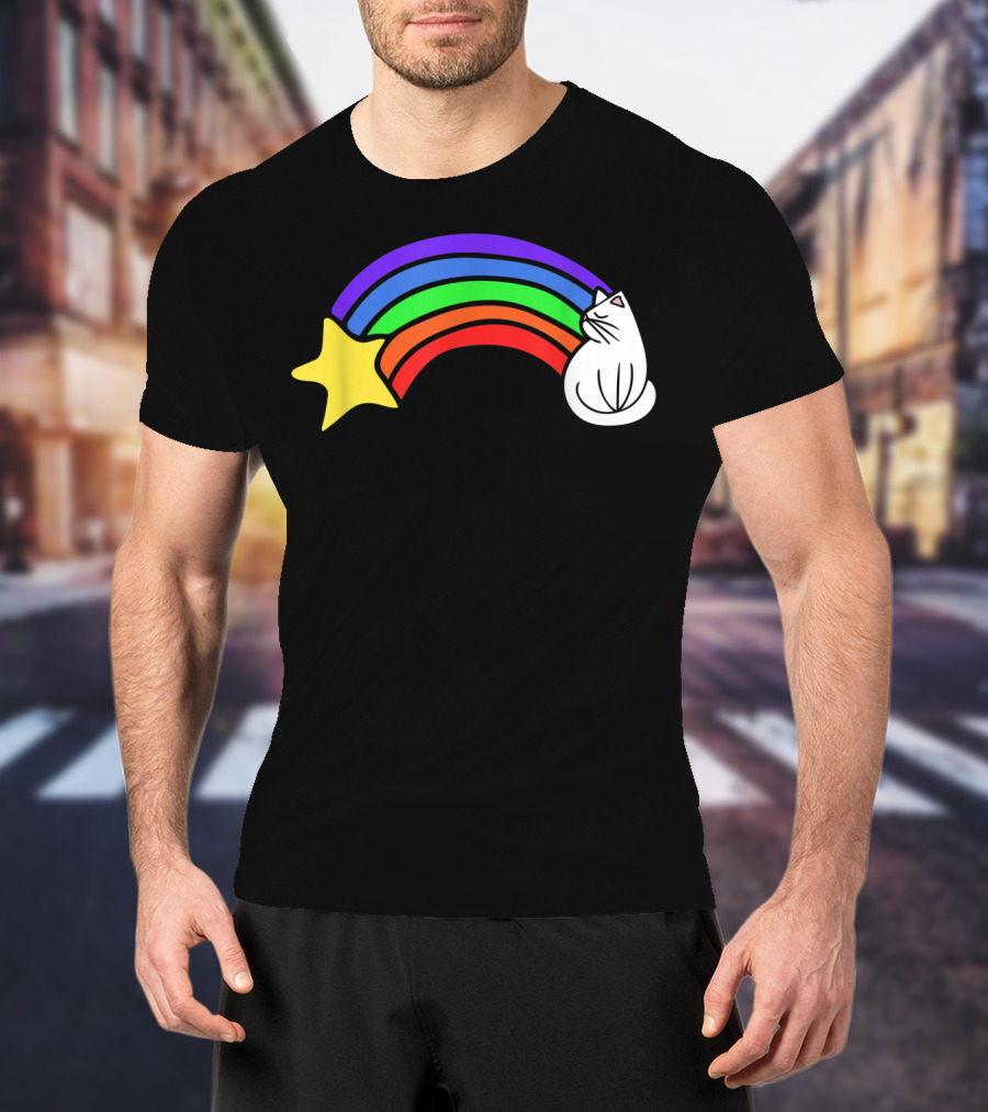 Retro Rainbow Cat Cute Vintage Starry Rainbow Cat T-Shirt