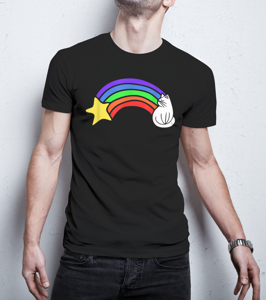 Retro Rainbow Cat Cute Vintage Starry Rainbow Cat T-Shirt