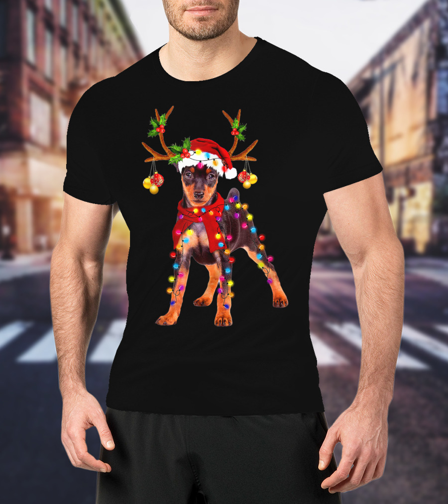 Santa Min Pin Reindeer Festive Lights T-Shirt