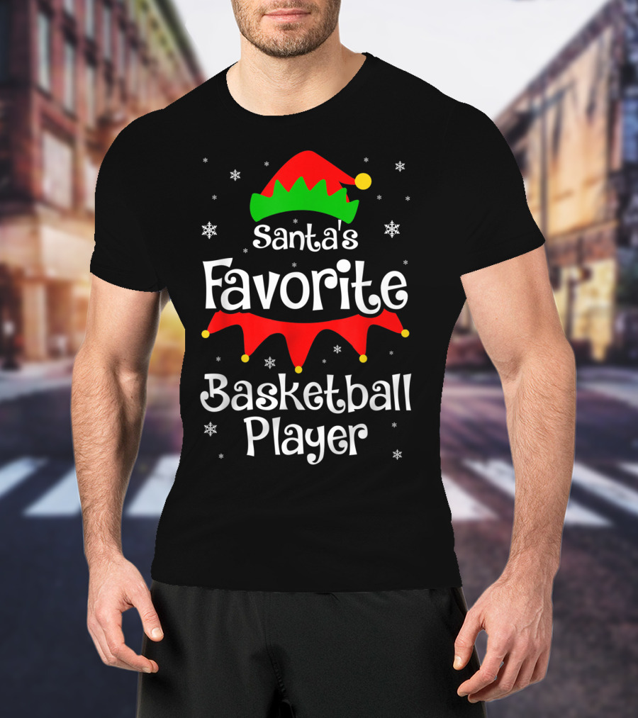 Santa's Favorite Basketball Player Christmas Snowflakes Elf Hat T-Shirt