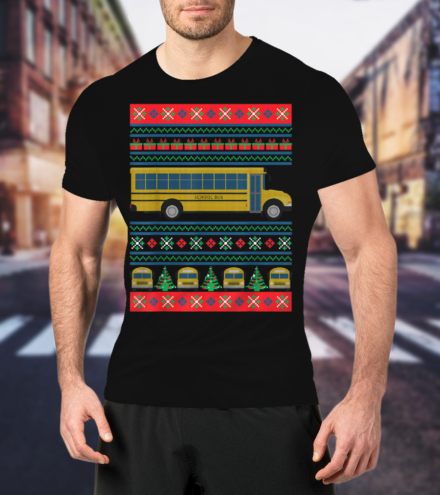 School Bus Ugly Christmas Sweater Driver Holiday T-Shirt
