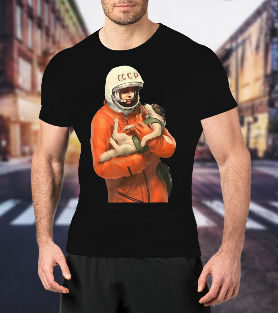 Soviet Space Gagarin USSR CCCP Cosmonaut With Dog In Orange Suit T-Shirt