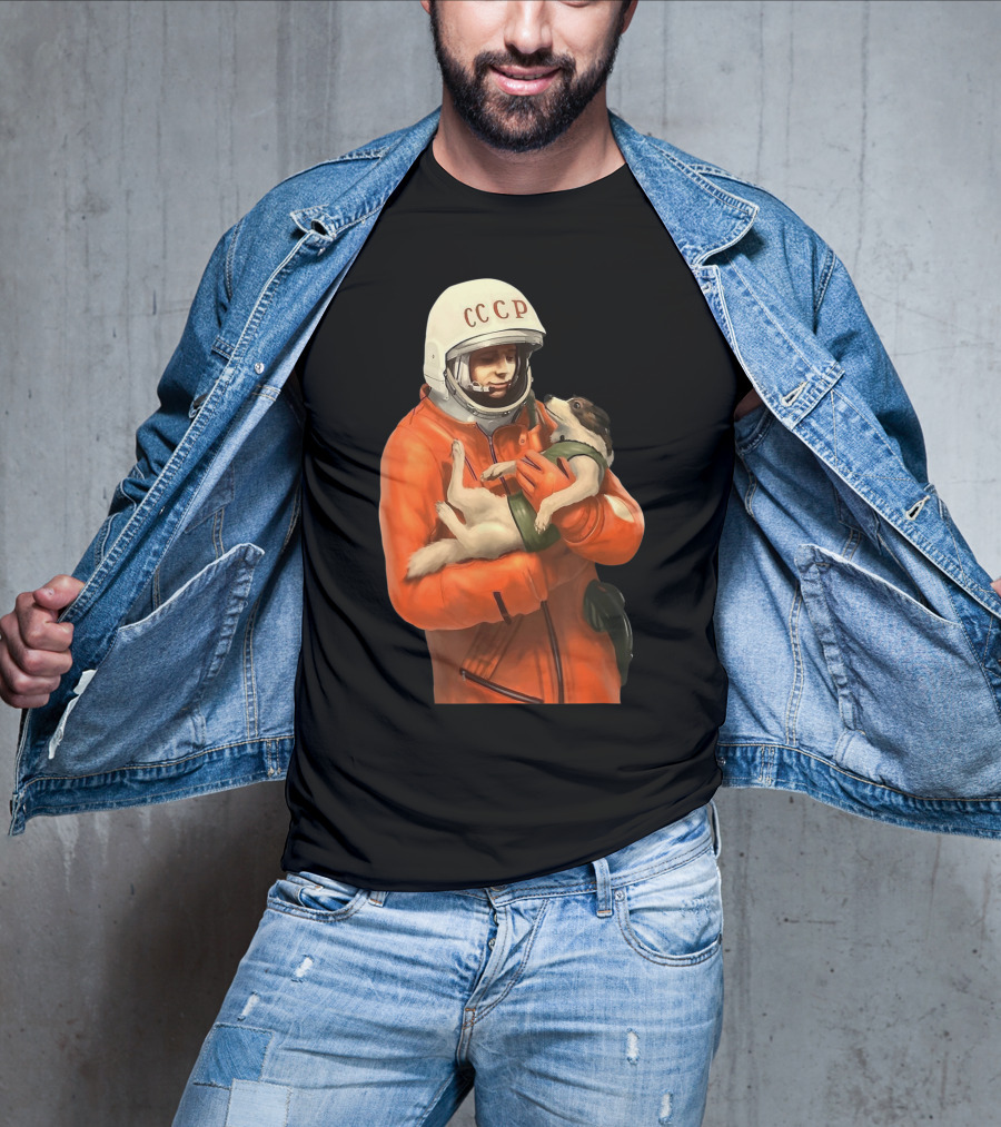Soviet Space Gagarin USSR CCCP Cosmonaut With Dog In Orange Suit T-Shirt