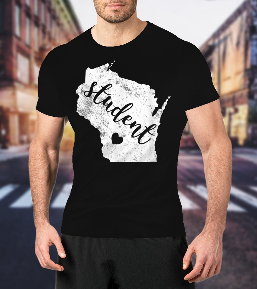 Student Red For Ed Wisconsin Public Education Map Heart T-Shirt