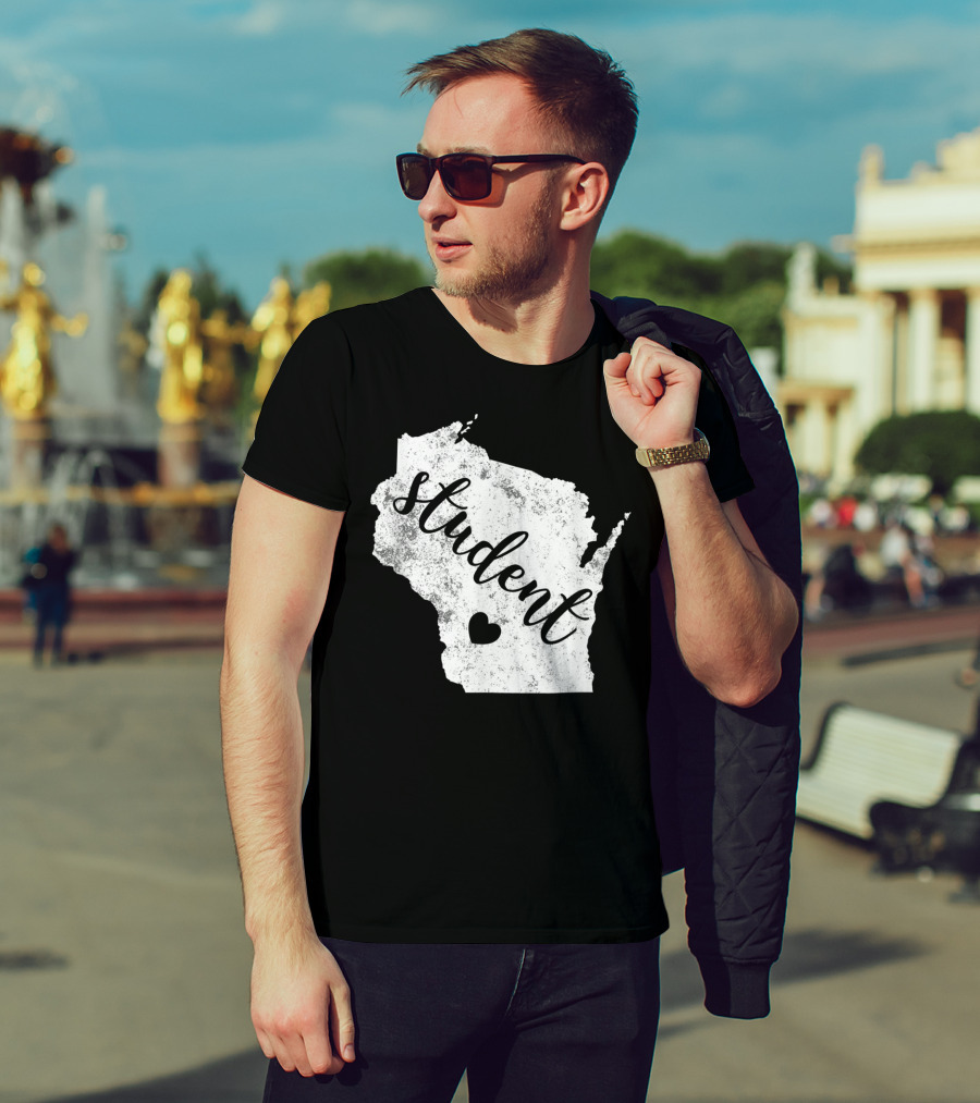 Student Red For Ed Wisconsin Public Education Map Heart T-Shirt
