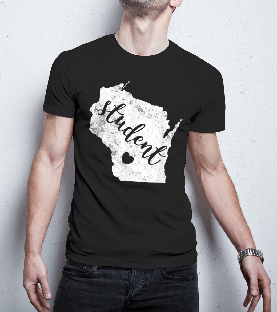 Student Red For Ed Wisconsin Public Education Map Heart T-Shirt