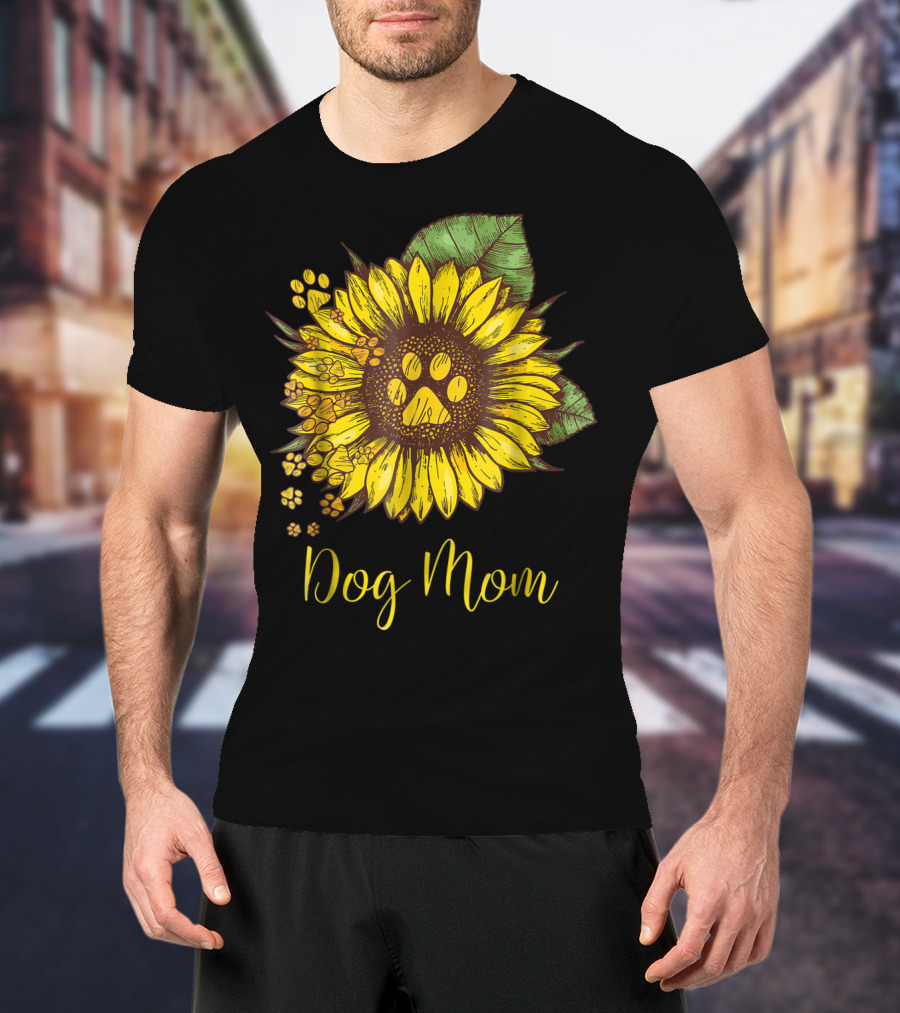 Sunflower Paw Print Dog Mom T-Shirt