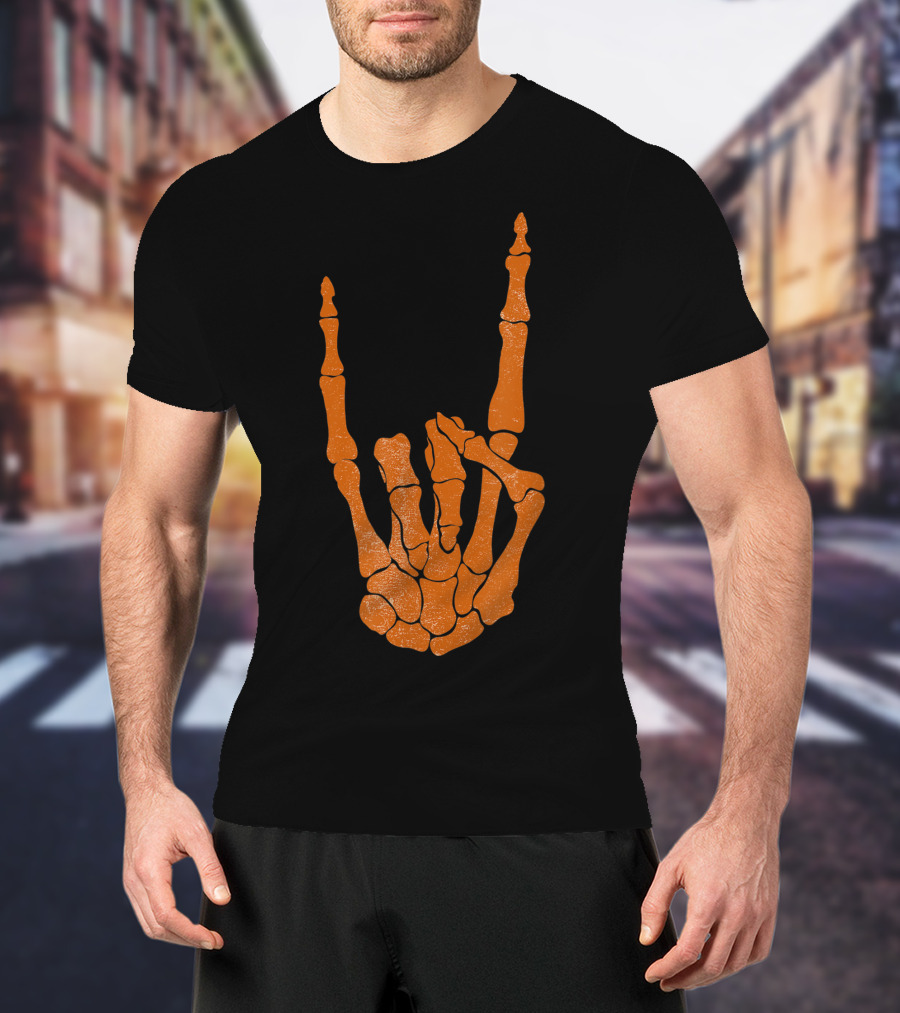 Texas Longhorn Hand Sign Skeleton Bone Structure T-Shirt