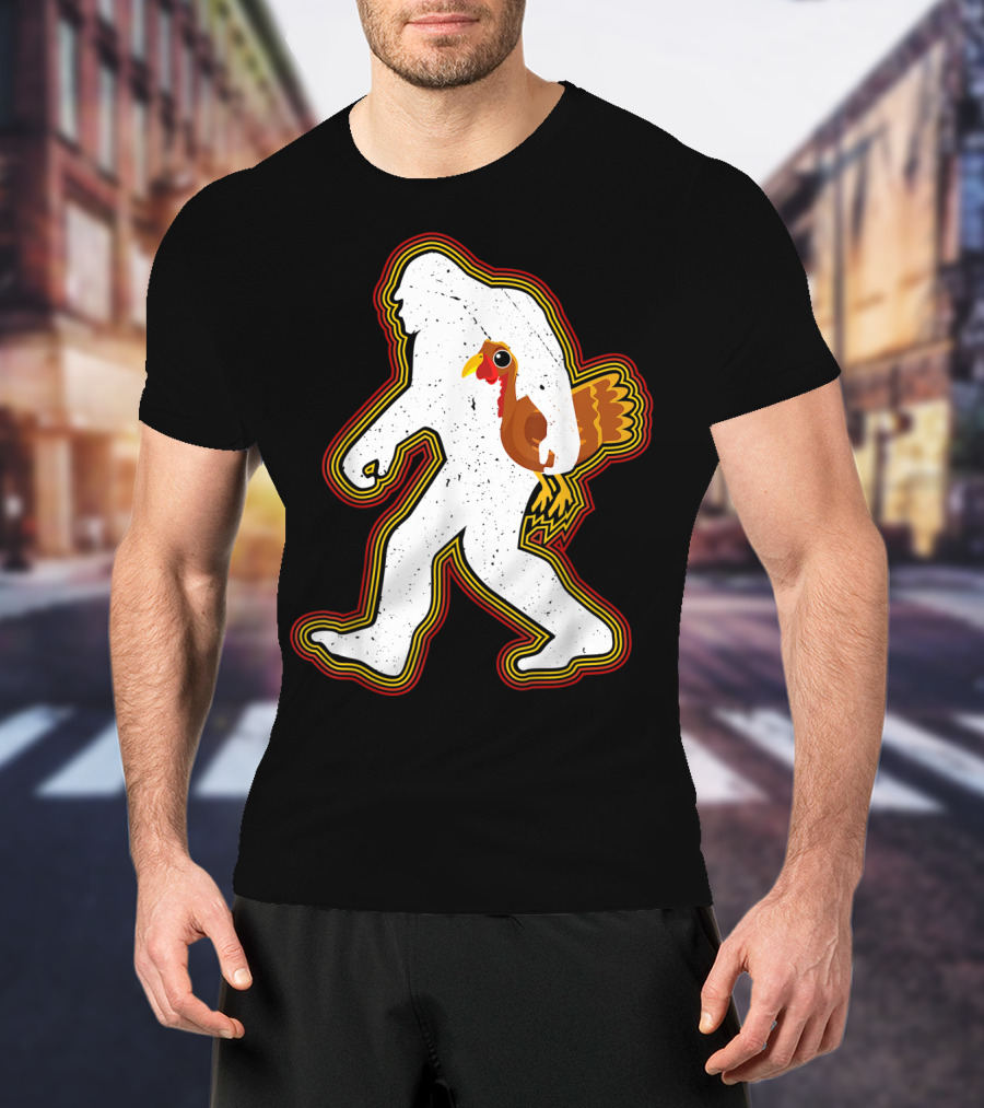 Thanksgiving Bigfoot Silhouette With Turkey T-Shirt