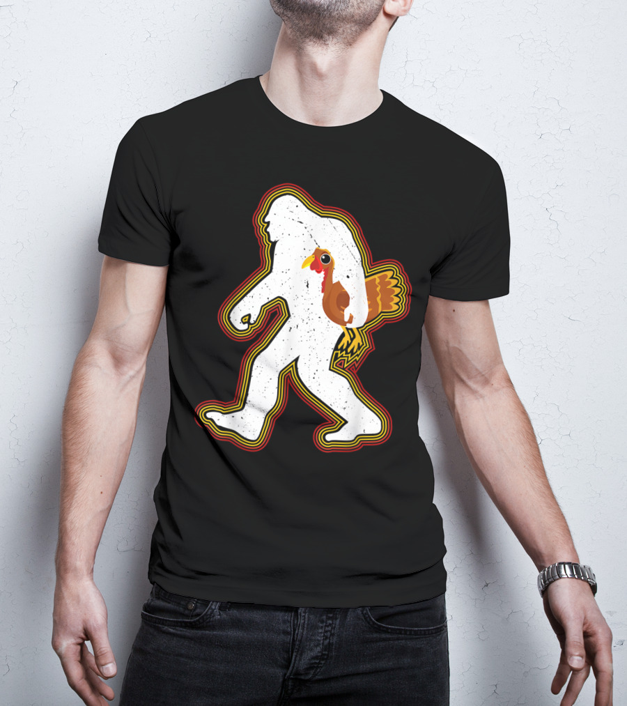 Thanksgiving Bigfoot Silhouette With Turkey T-Shirt