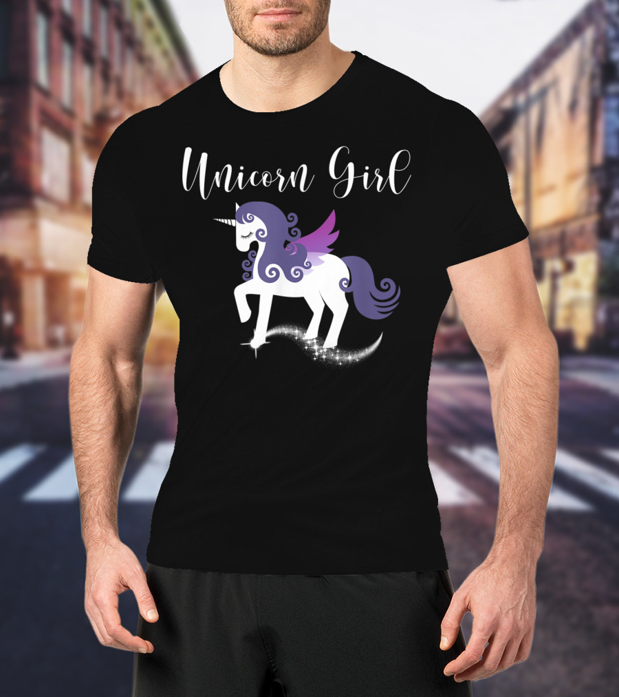 Unicorn Girl Purple Winged Pegasus Fairy Tale T-Shirt