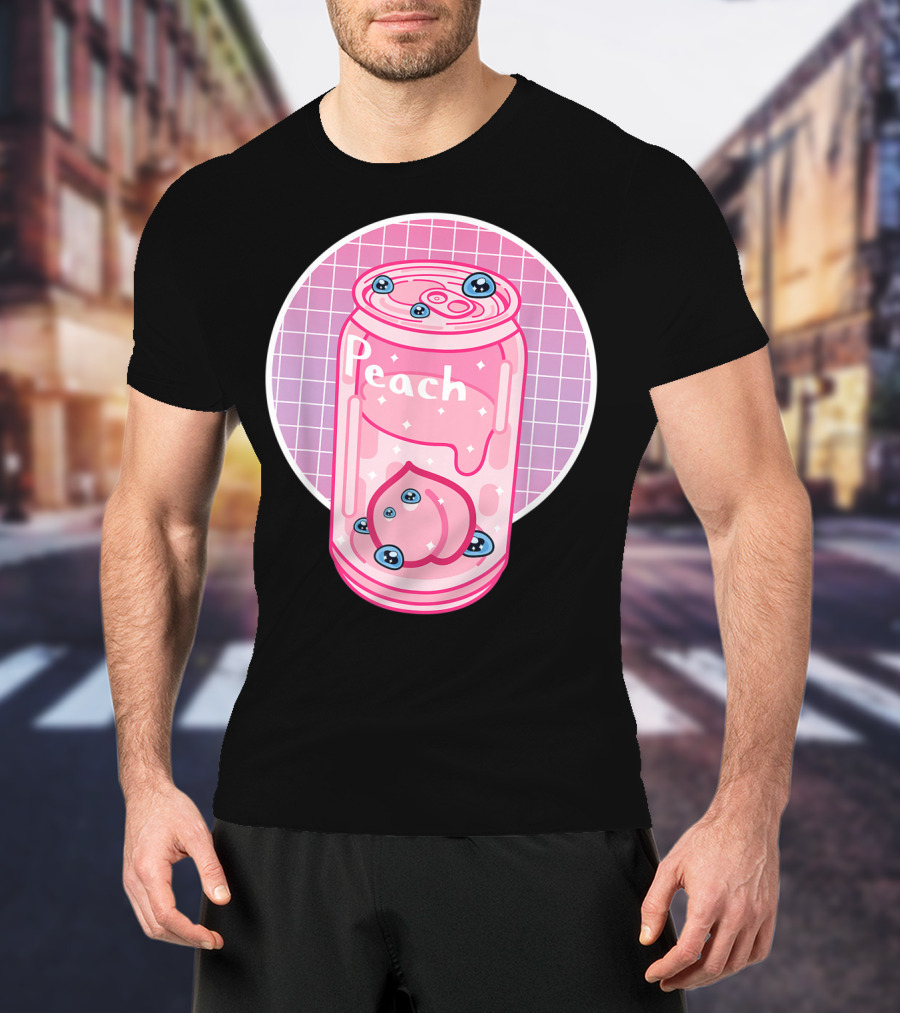 Vaporwave Aesthetic Peach Soft Drink Pastel Grid Can T-Shirt