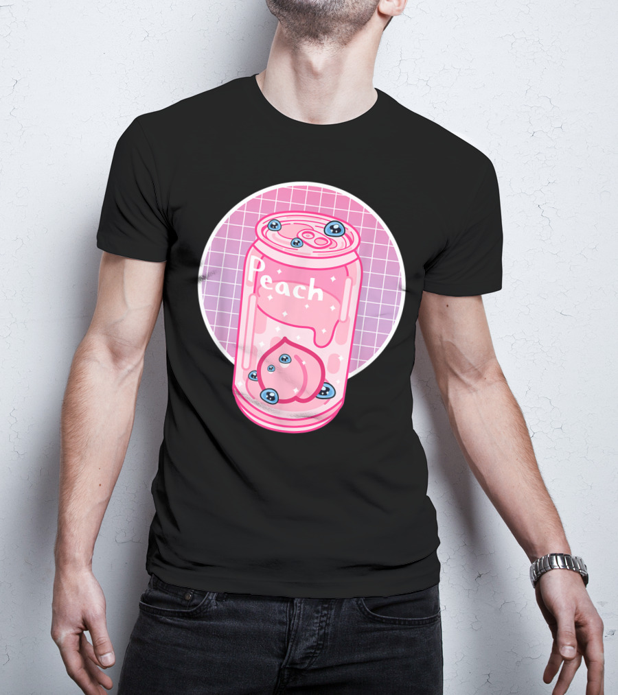 Vaporwave Aesthetic Peach Soft Drink Pastel Grid Can T-Shirt