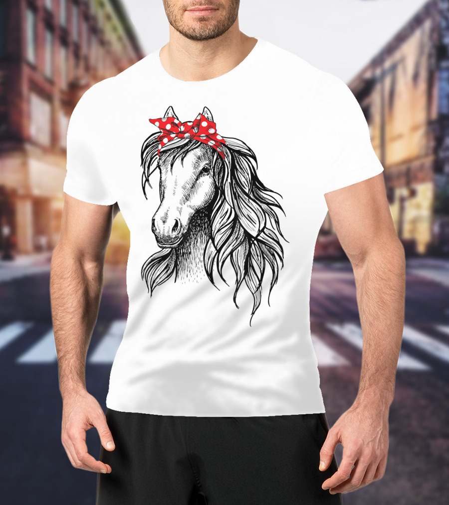 Cute Horse Red Polka Dot Bandana Headband Horse Lovers T-Shirt