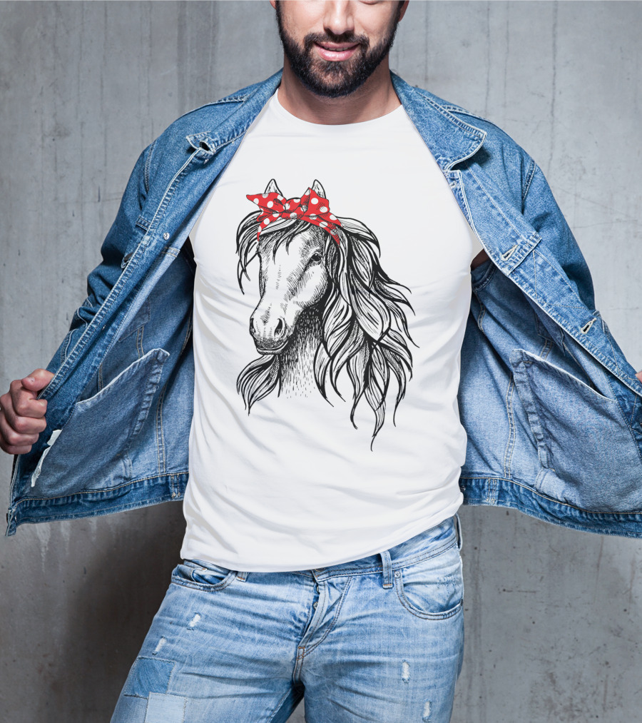 Cute Horse Red Polka Dot Bandana Headband Horse Lovers T-Shirt