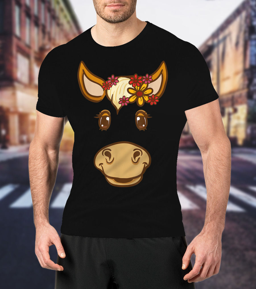 Cute Horse Face With Flowers For Horseback Riding Owner T-Shirt