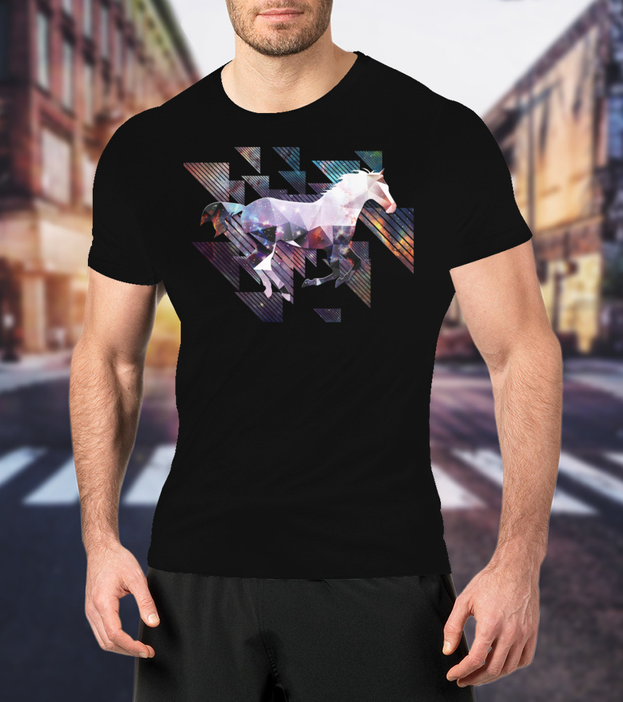 Cute Cool Triangular Galaxy Horse Ride T-Shirt