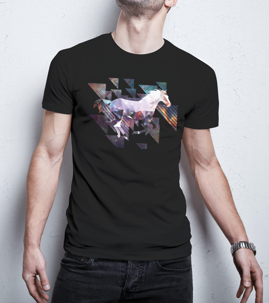 Cute Cool Triangular Galaxy Horse Ride T-Shirt