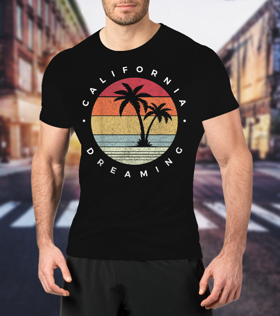 California Dreaming Retro Palm Trees Fun Family Vacation T-Shirt