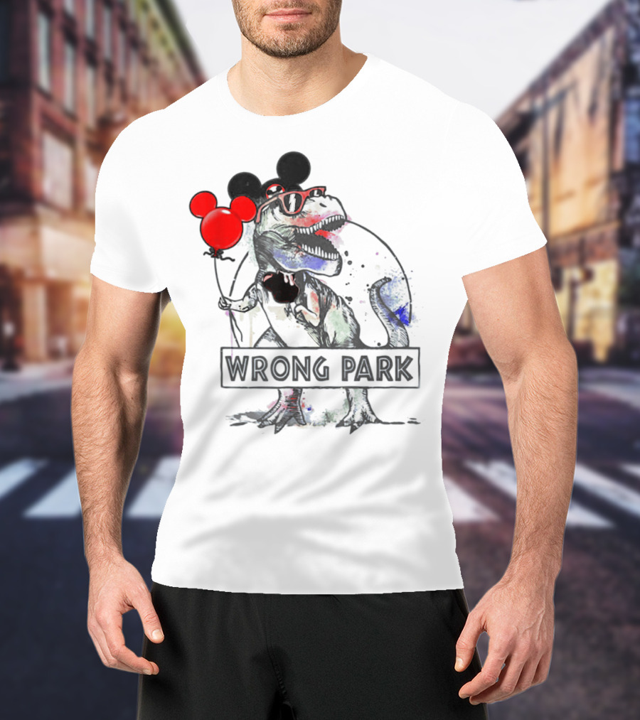 Wrong Park Funny Rex With Mouse Ears And Balloon T-Shirt
