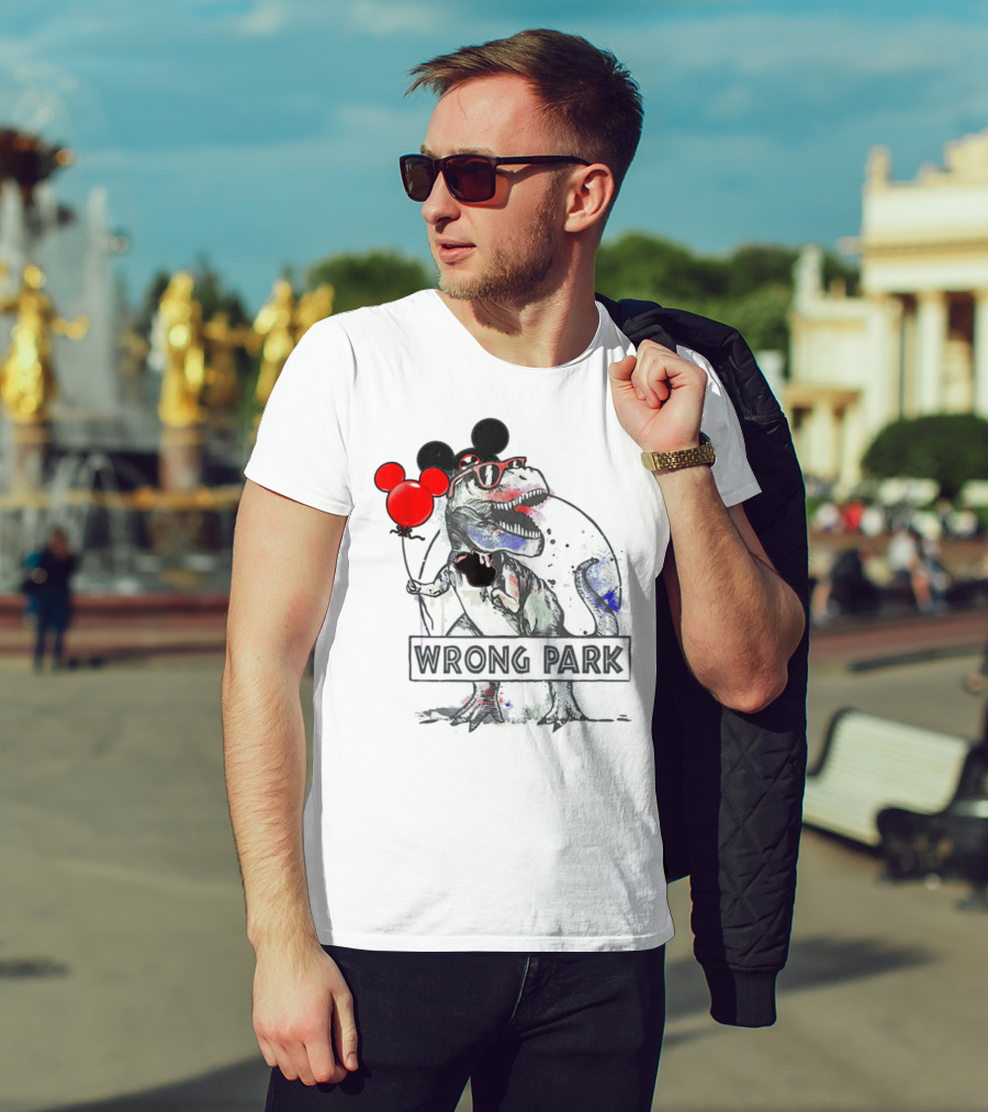 Wrong Park Funny Rex With Mouse Ears And Balloon T-Shirt