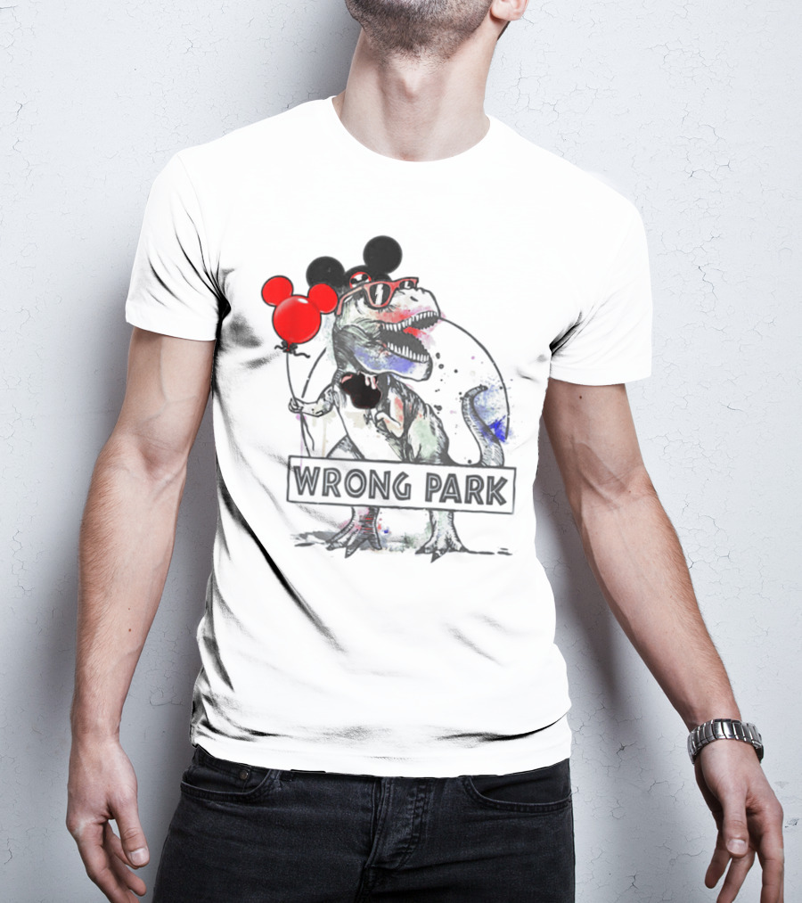 Wrong Park Funny Rex With Mouse Ears And Balloon T-Shirt