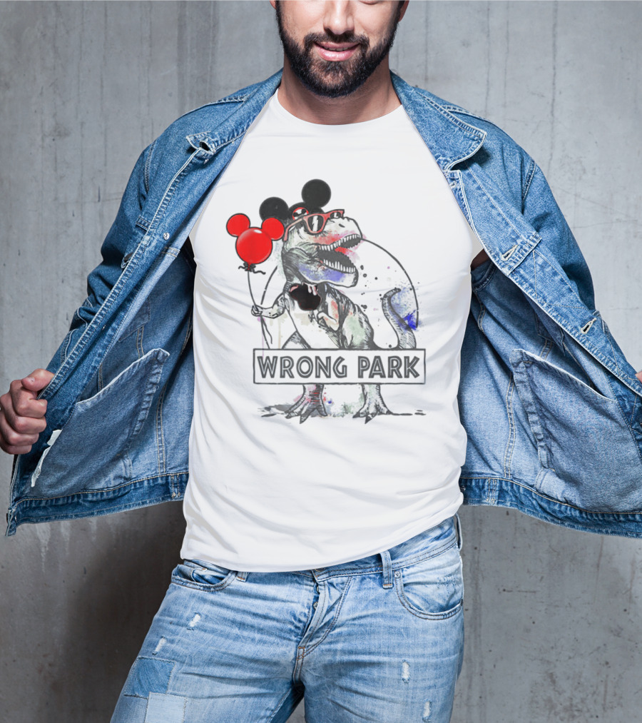 Wrong Park Funny Rex With Mouse Ears And Balloon T-Shirt