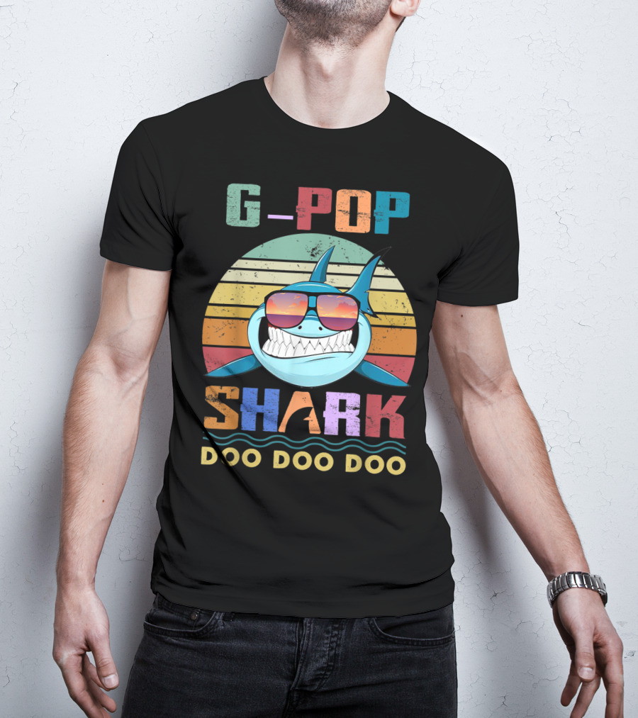 G Pop Shark Doo Doo Doo Retro Sunglasses Ocean Vintage Sunset T-Shirt