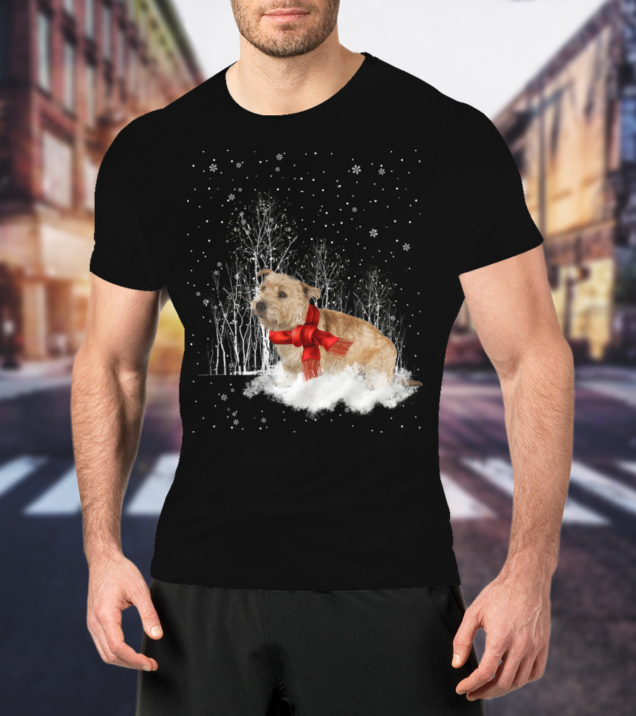 Glen Of Imaal Terrier Winter Scene With Snowflakes And Red Scarf T-Shirt