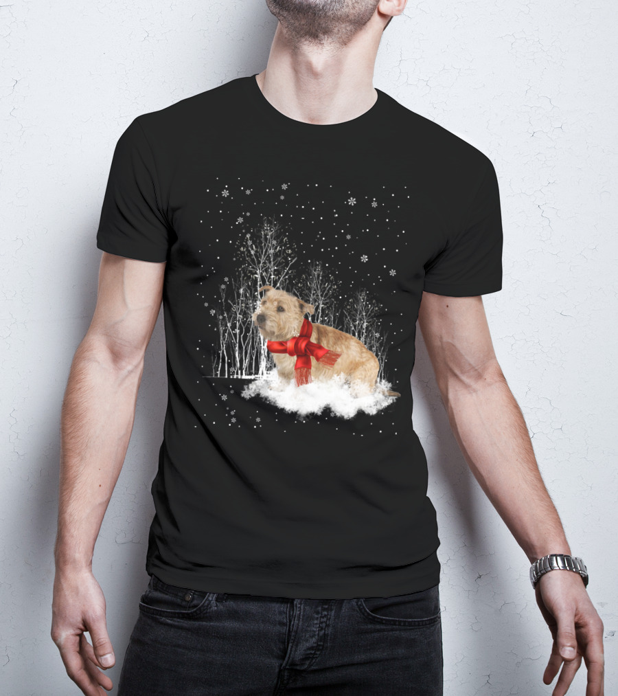 Glen Of Imaal Terrier Winter Scene With Snowflakes And Red Scarf T-Shirt