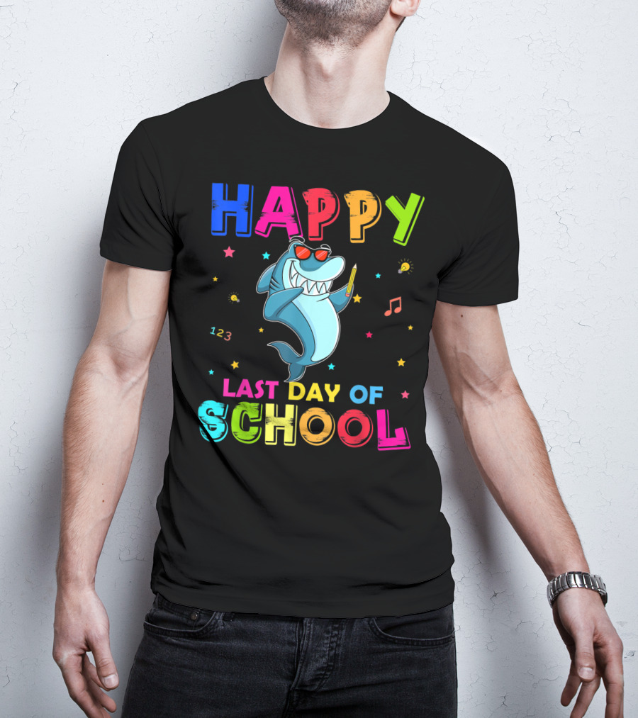 Happy Last Day Of School Dabbing Shark 123 Music Notes T-Shirt