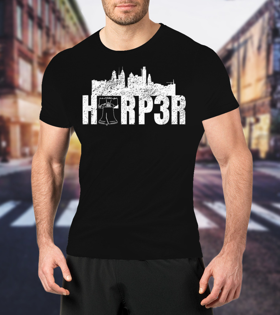HRP3R Liberty Bell Philly Skyline Make Philly Great Again Funny Baseball T-Shirt