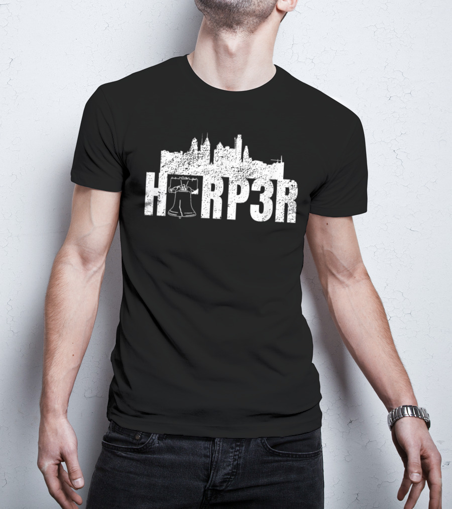 HRP3R Liberty Bell Philly Skyline Make Philly Great Again Funny Baseball T-Shirt