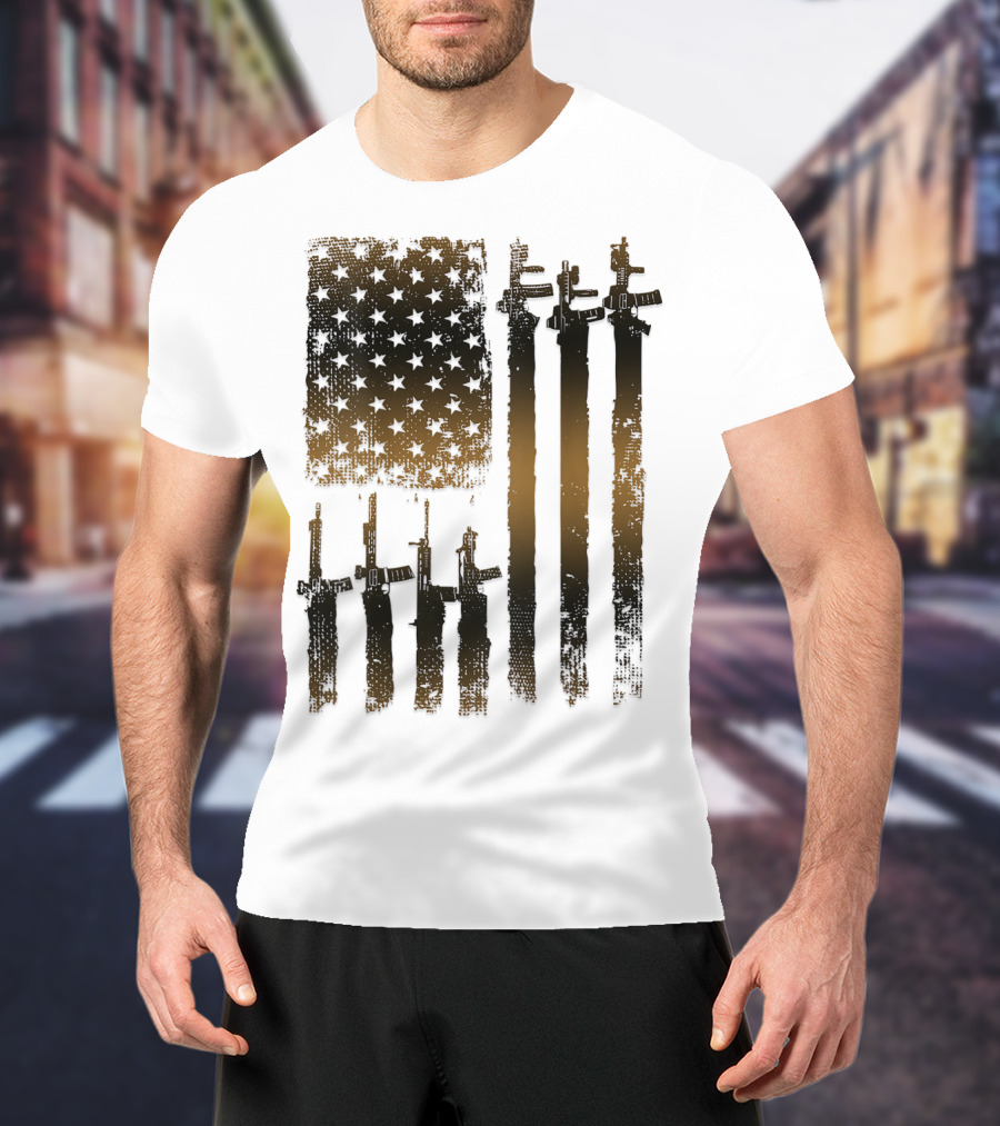 I Love Guns Black Rifle Coffee WomenBack American Flag Rifle T-Shirt