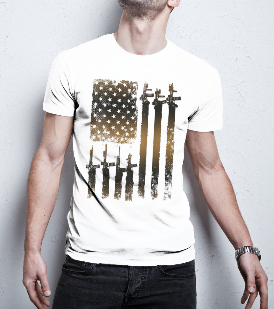 I Love Guns Black Rifle Coffee WomenBack American Flag Rifle T-Shirt