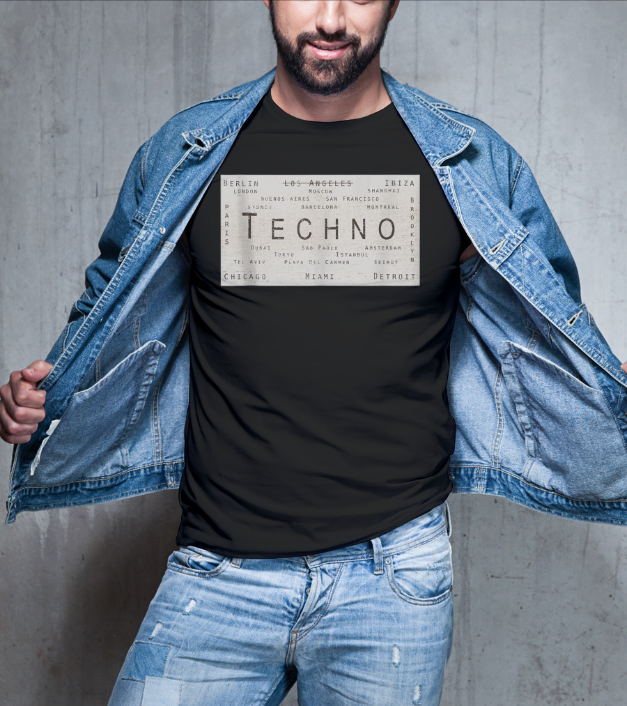 Techno Music Cities Berlin London Ibiza Detroit Paris Tokyo Miami Brooklyn Montreal T-Shirt