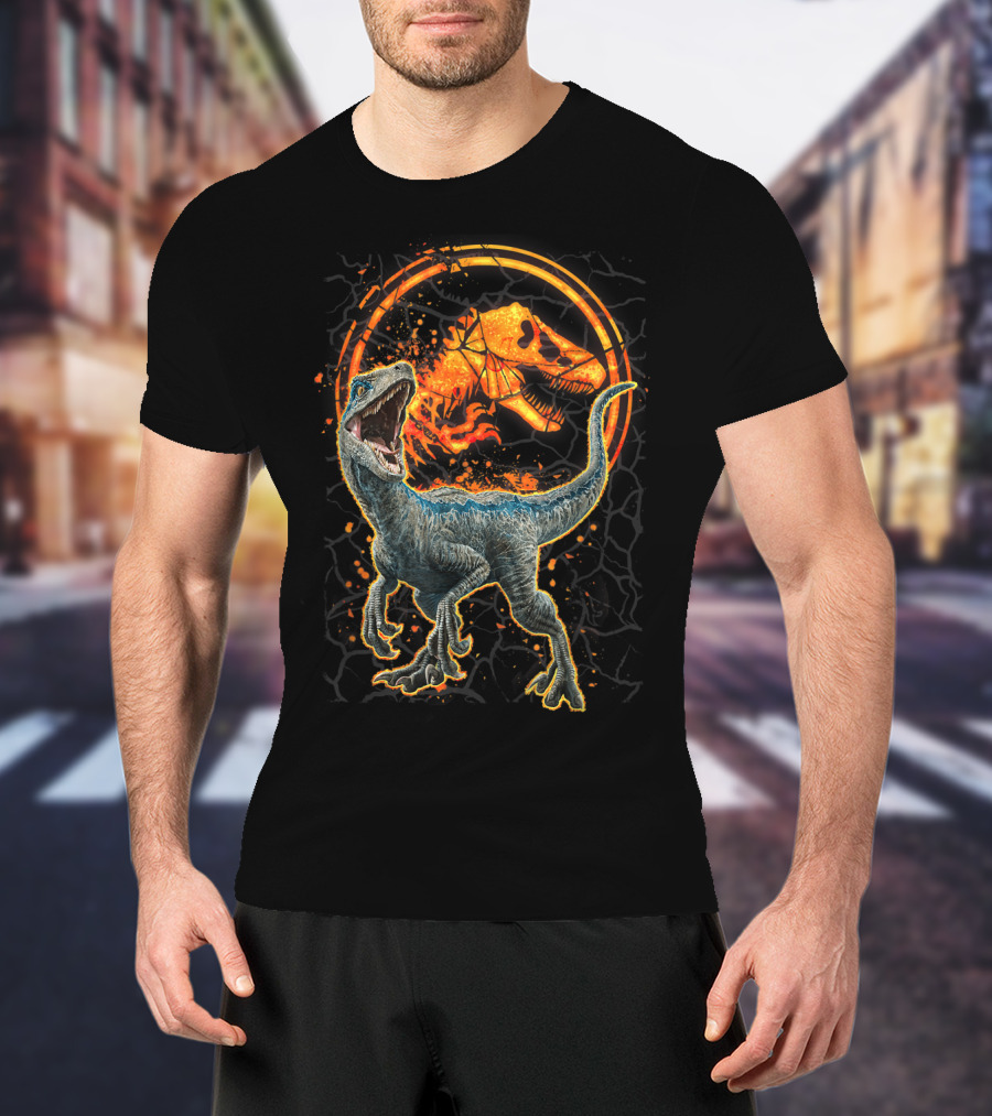 Jurassic World Blue Raptor With Magma T-Rex T-Shirt