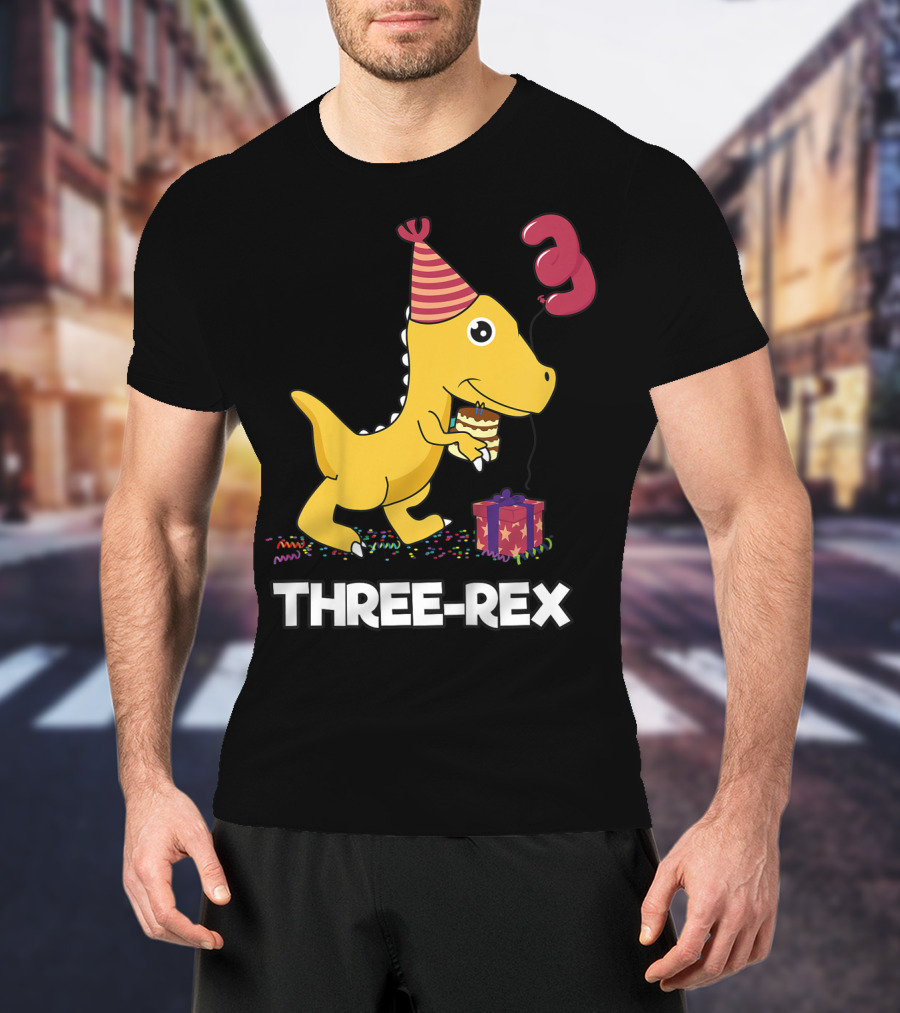 Three-Rex 3 Year Old Birthday Boy Dinosaur T-Shirt