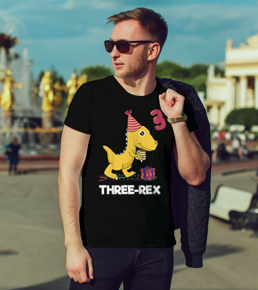 Three-Rex 3 Year Old Birthday Boy Dinosaur T-Shirt