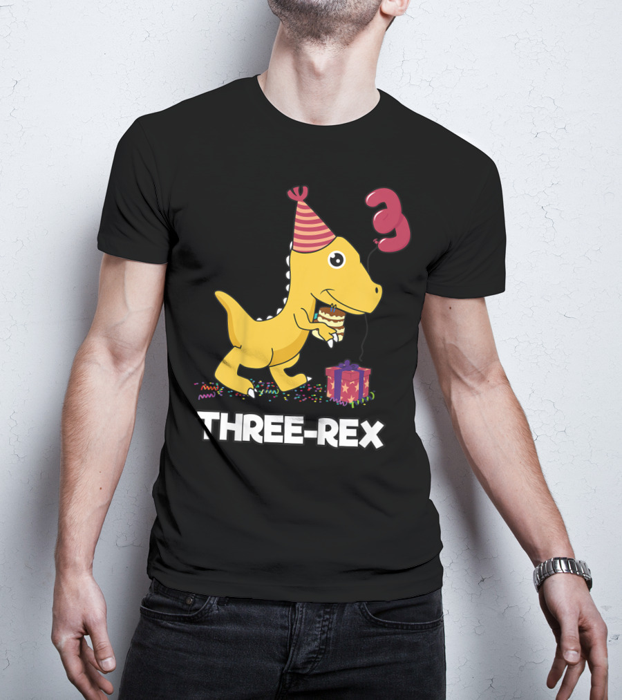 Three-Rex 3 Year Old Birthday Boy Dinosaur T-Shirt