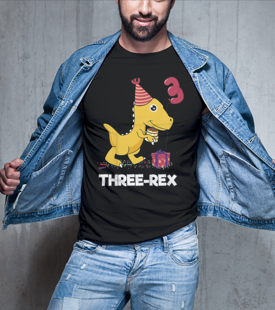 Three-Rex 3 Year Old Birthday Boy Dinosaur T-Shirt