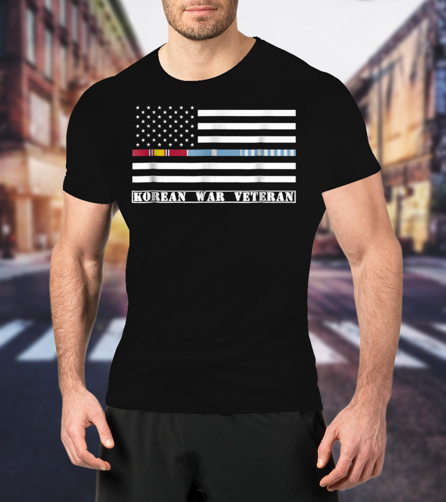 Korean War Veteran Thin Line American Flag T-Shirt