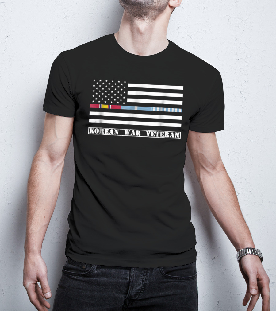 Korean War Veteran Thin Line American Flag T-Shirt