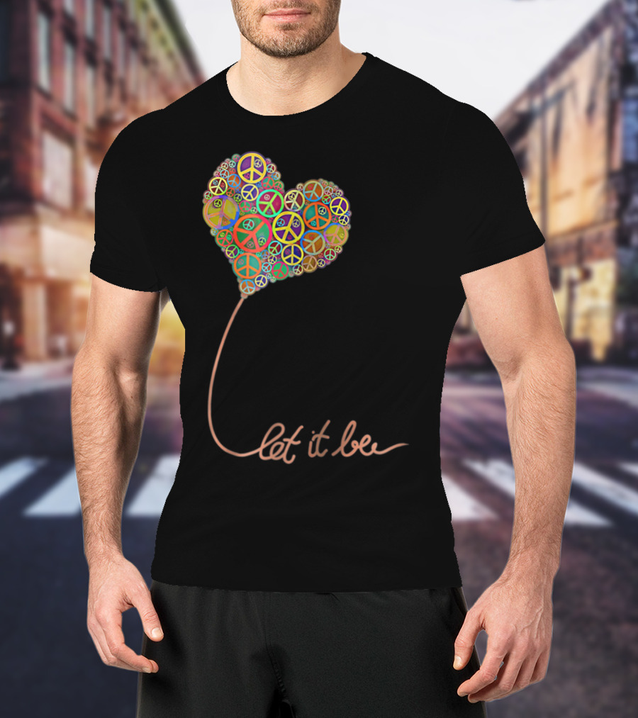 Let It Be Peace Symbol Heart Flowers T-Shirt